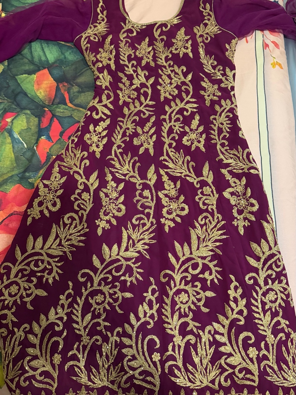 Elegant Purple Embroidered Women's anarkali with Gold Detailing